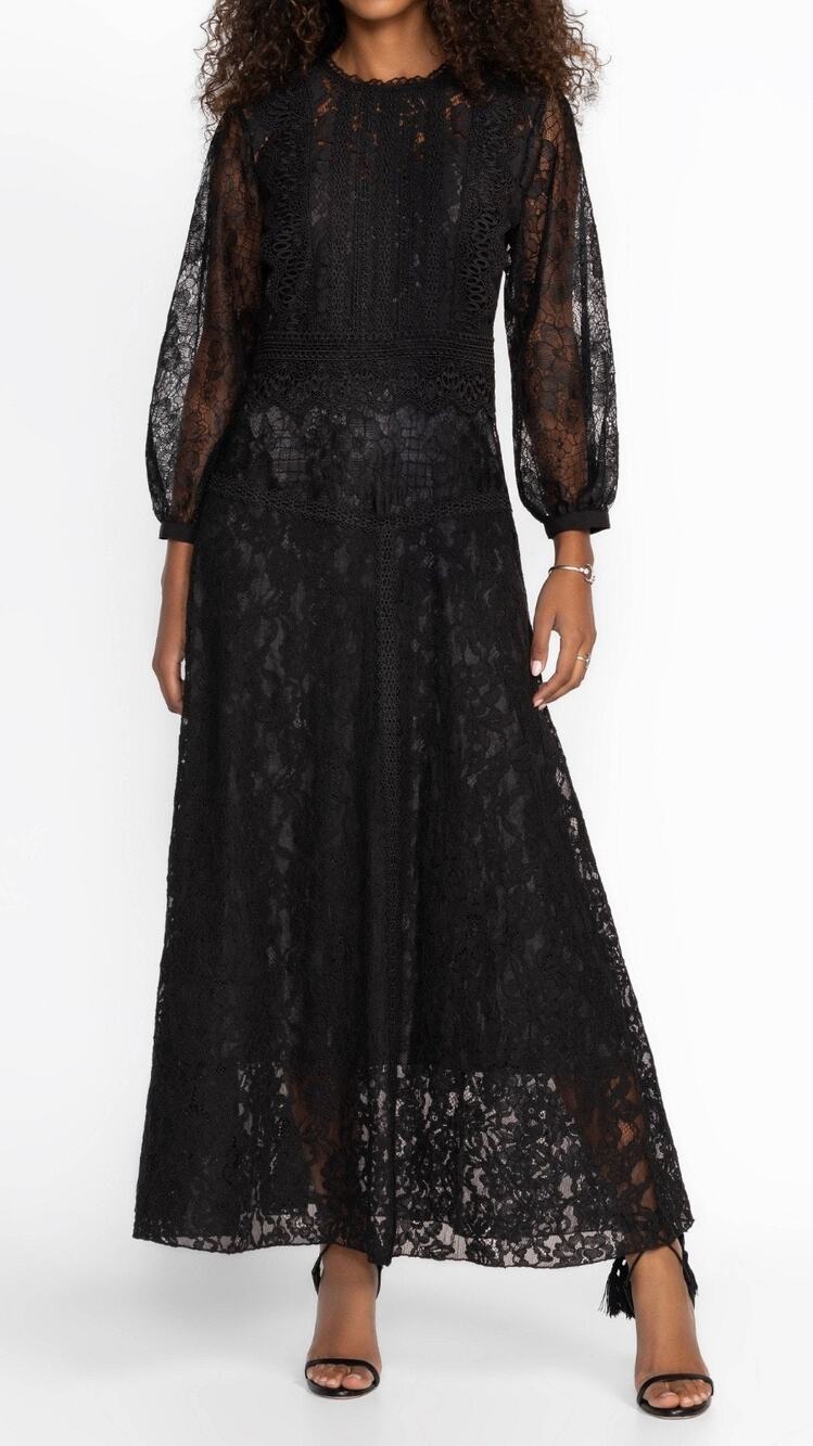 JONNY WAS BIYA Thea Black Lace Maxi Evening Party Long Dress Large NWT